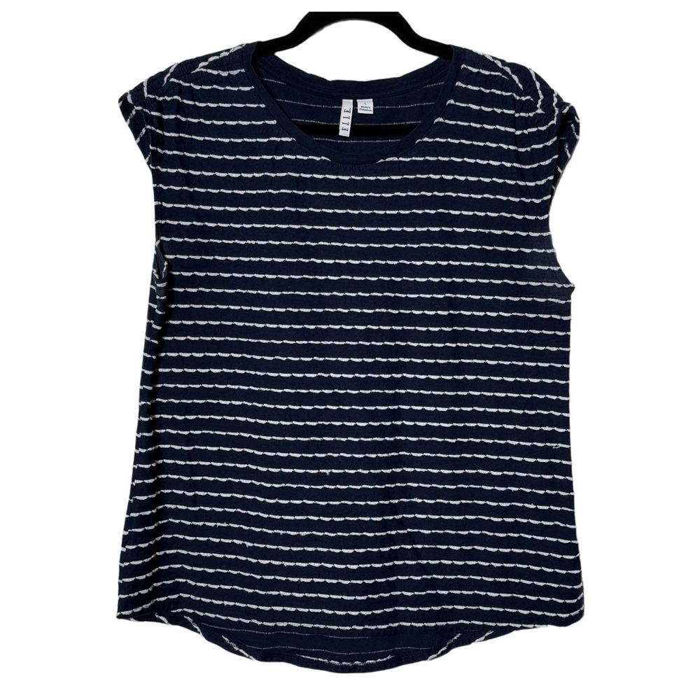 Elle Navy Blue and White Striped Short Sleeve Tee